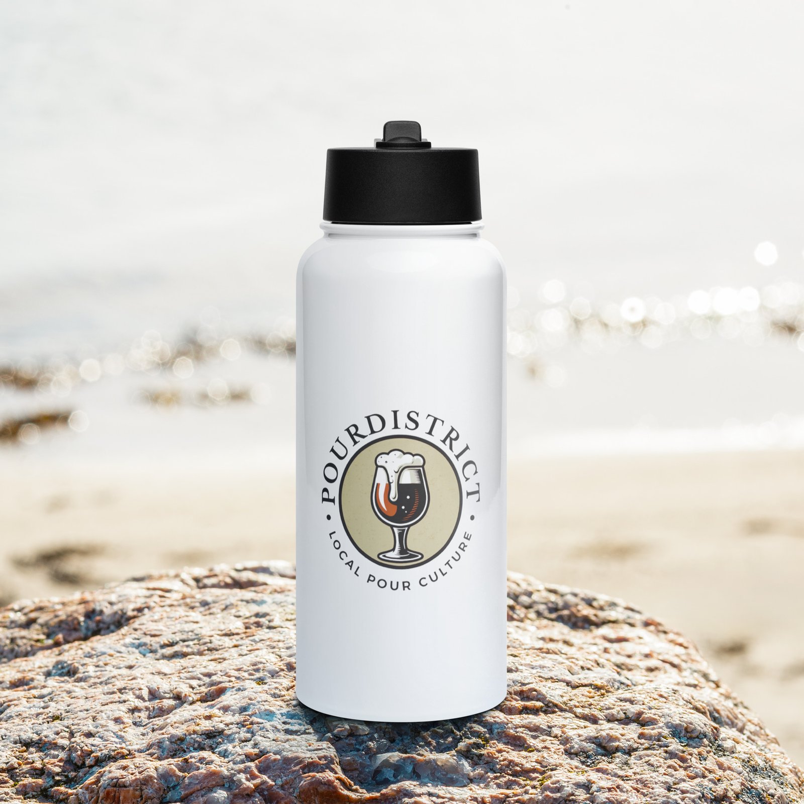 PourDistrict Stainless steel water bottle with a straw lid